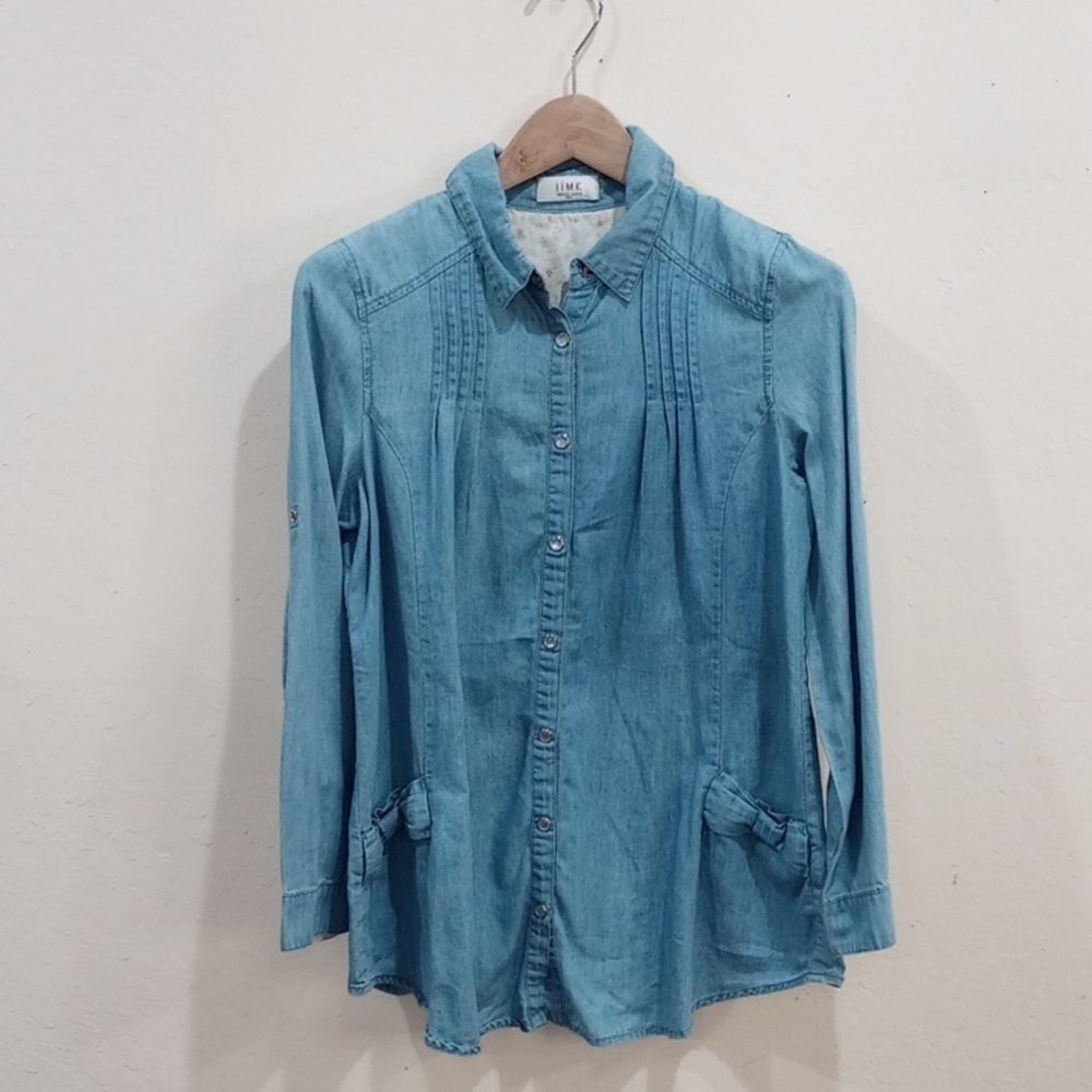 iiMK Michel Klein Paris Blue Cotton Chambray Chore Shirt, Size 40/M - Vintage